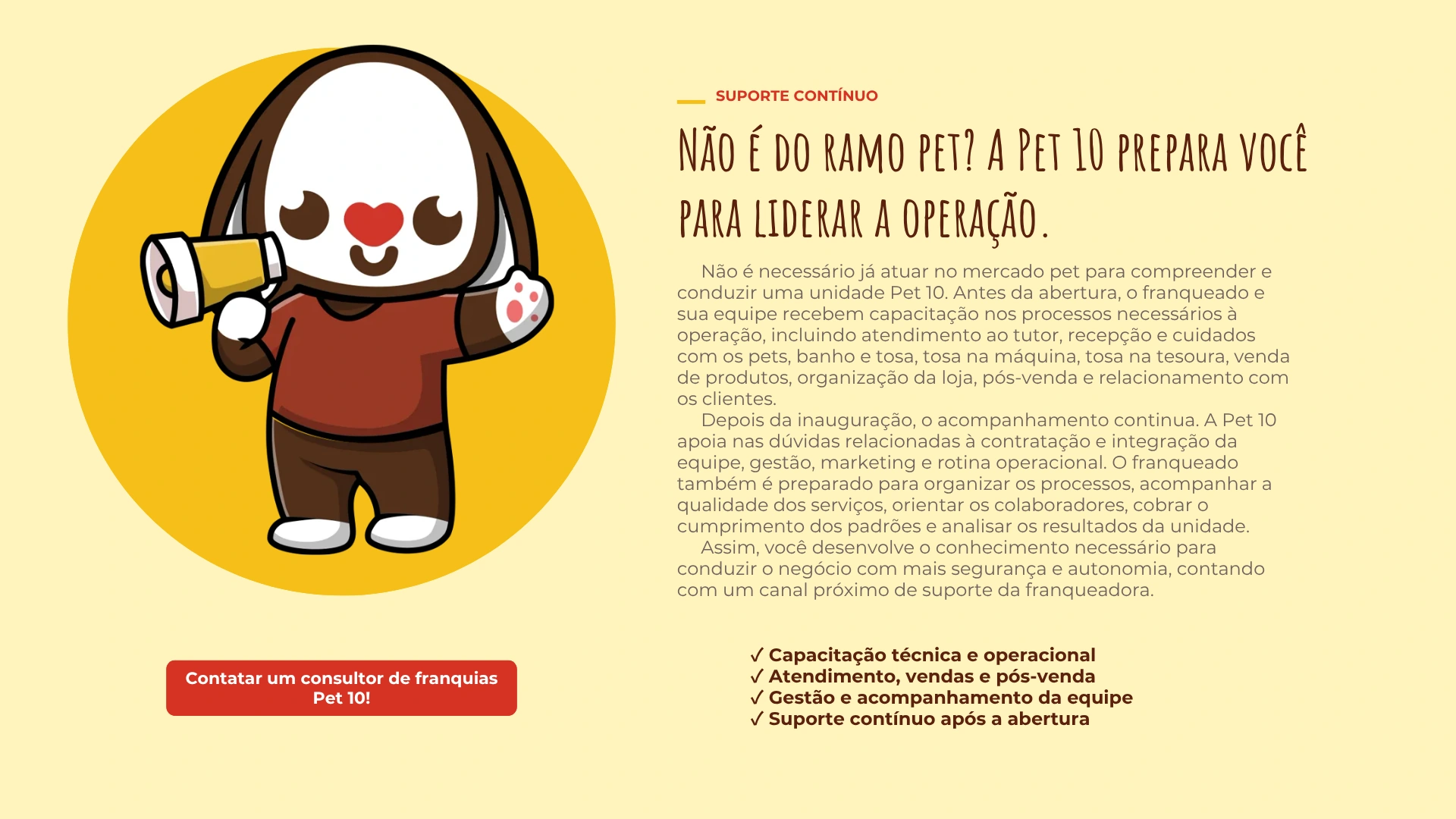Treinamento e suporte contínuo Pet 10