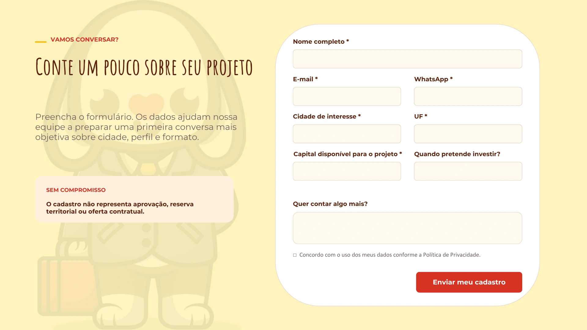 Formulário de interesse na franquia Pet 10